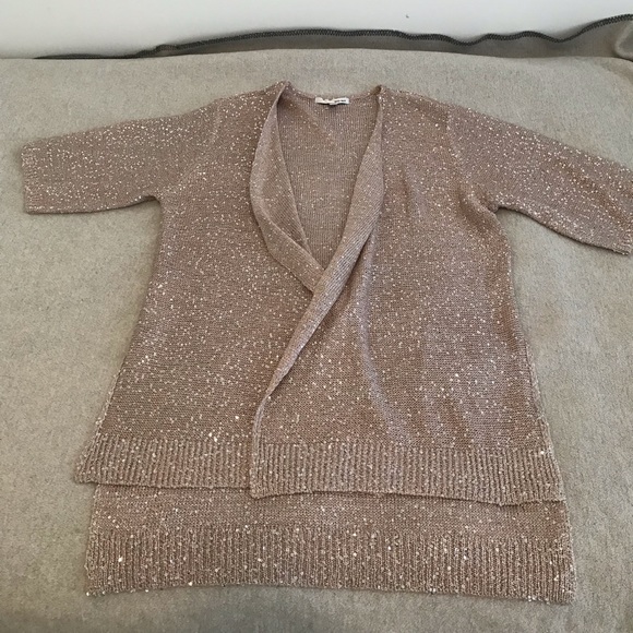 WD.NY Sequin Knit Short Sleeve Taupe Cardigan ~ NWOT - Picture 8 of 13